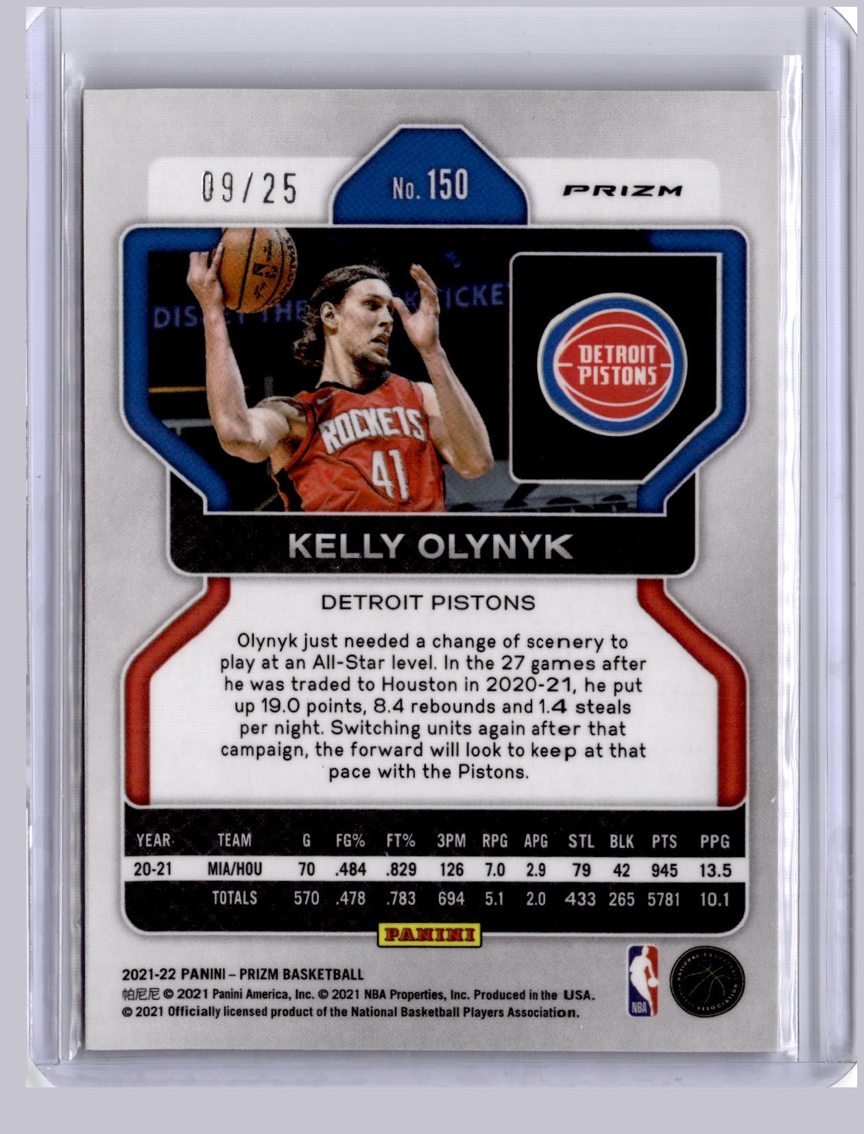 Kelly Olynyk 2021 Panini Prizm Mojo 09/25