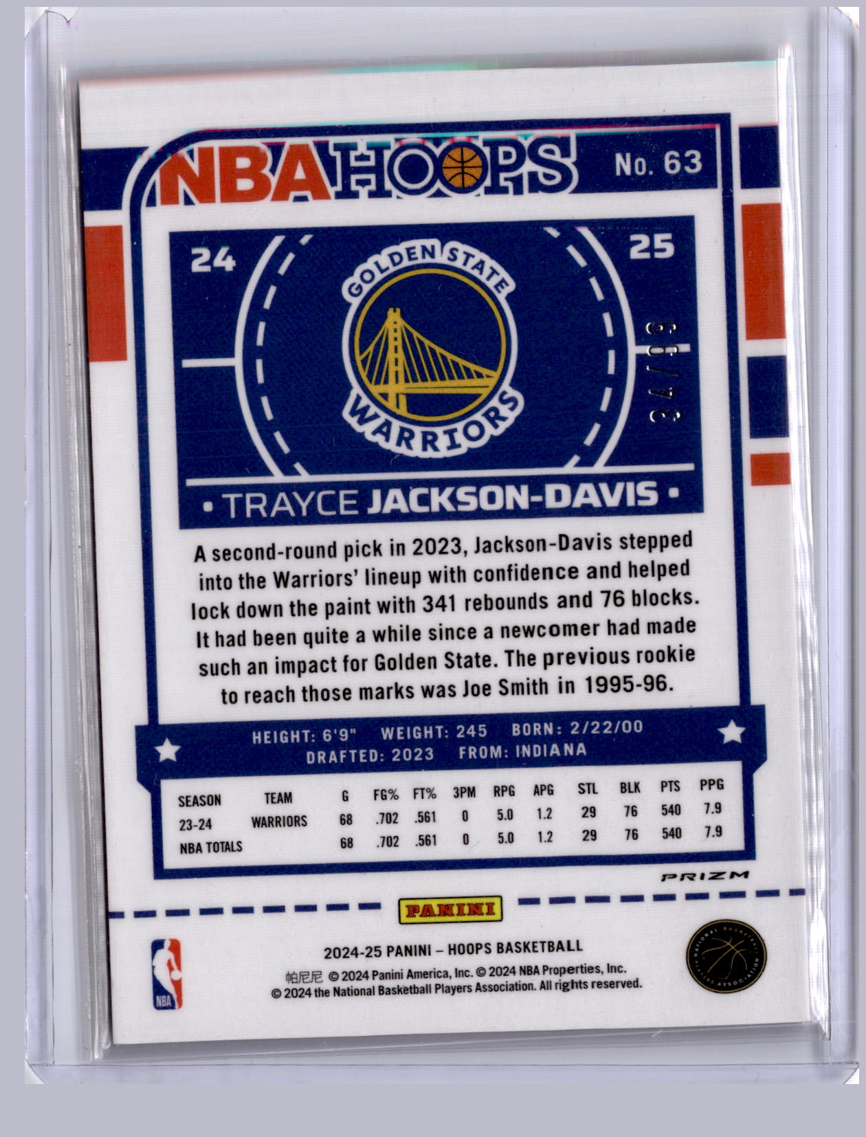 Trayce Jackson-Davis 2024 Panini Hoops Red Lazer 34/99
