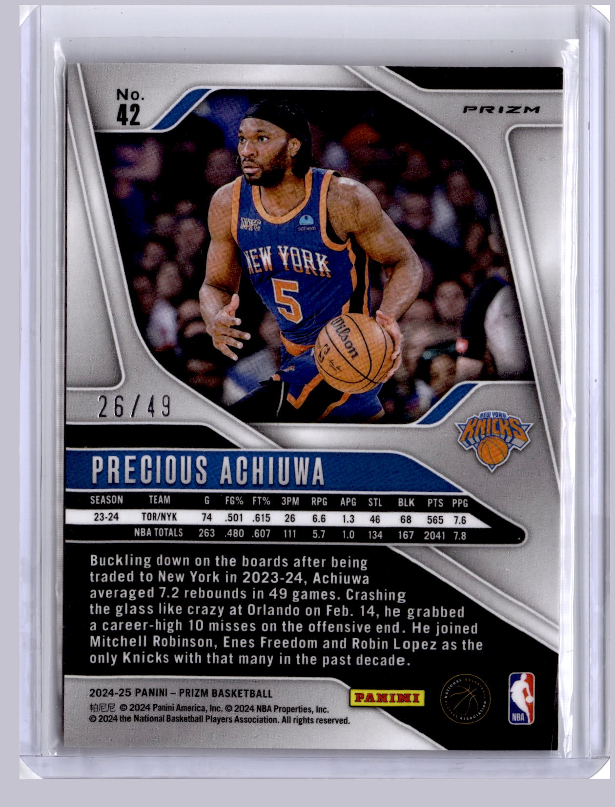 Precious Achiuwa 2024 Panini Prizm Orange 26/49