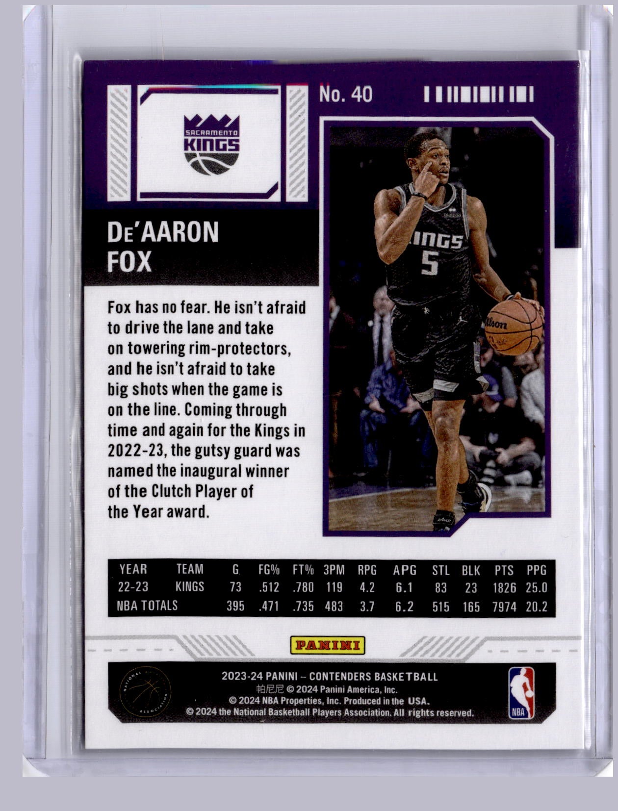 De'Aaron Fox 2023 Panini Contenders Playoff Ticket 029/249