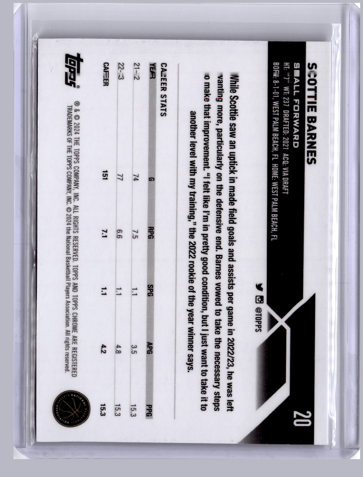Scottie Barnes 2023 Topps Chrome Gold Refractor 28/50