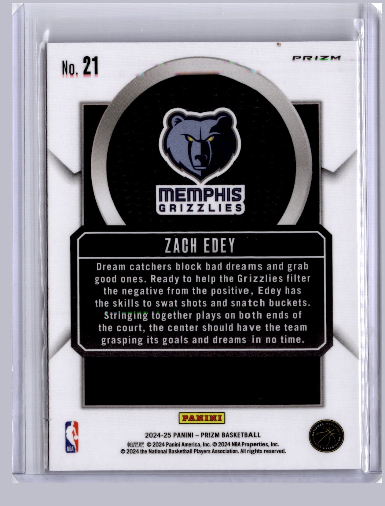 Zach Edey 2024-25 Panini Prizm Talismen Silver RC