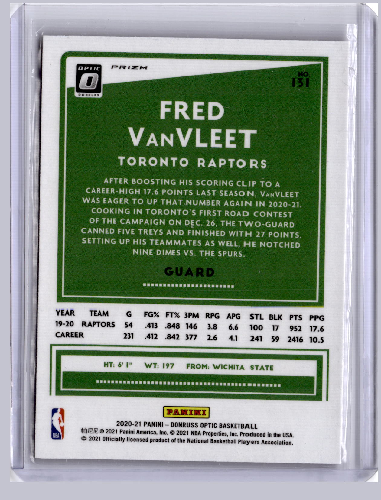 Fred VanVleet 2020-21 Panini Donruss Optic Red Wave
