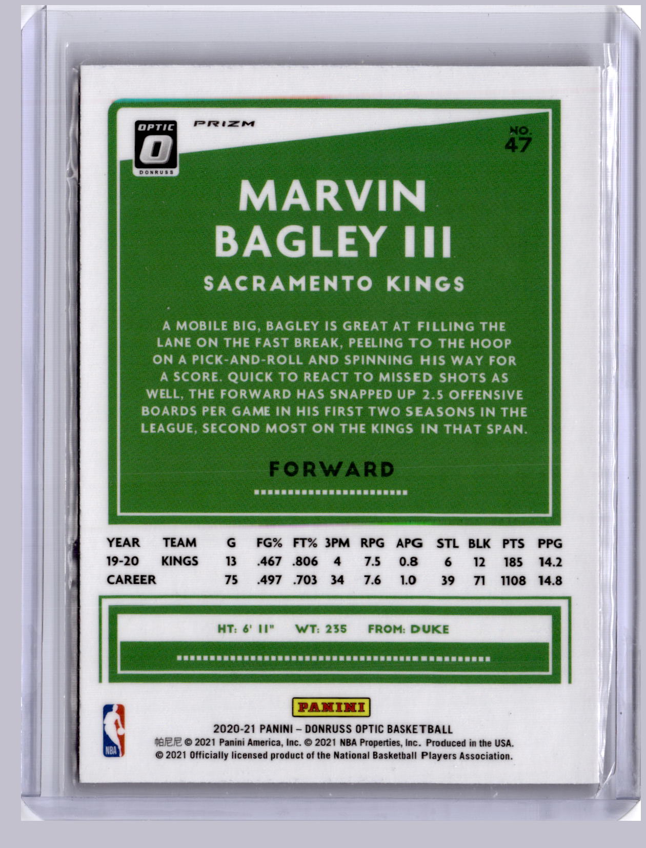 Marvin Bagley III 2020-21 Panini Donruss Optic Red Wave