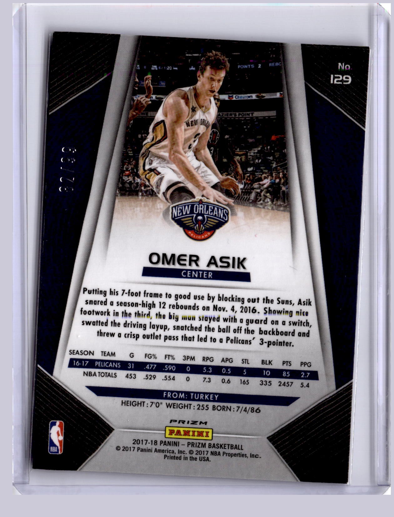 Omer Asik 2017-18 Panini Prizm Blue Ice 82/99