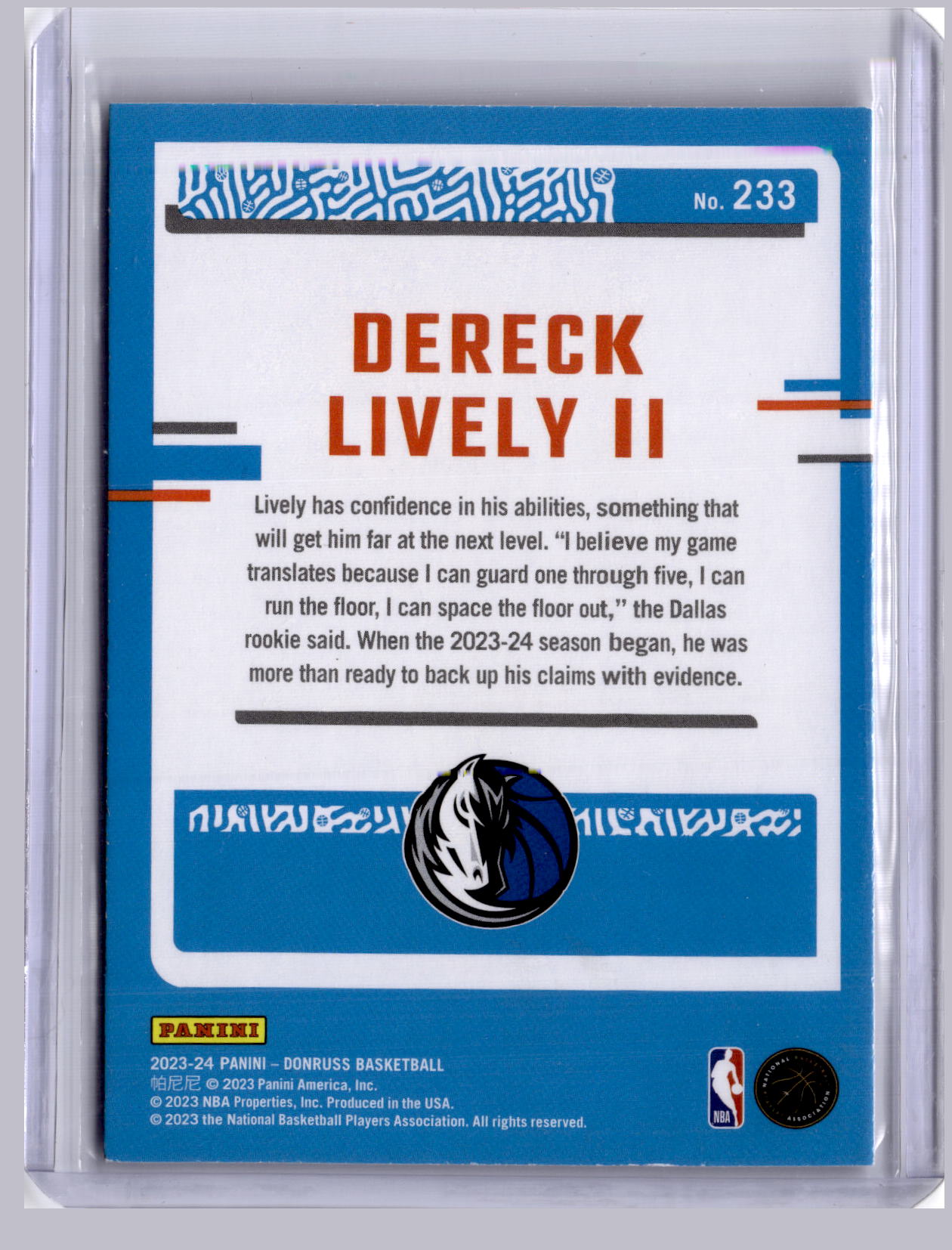 Dereck Lively II 2023-24 Panini Donruss Choice RC