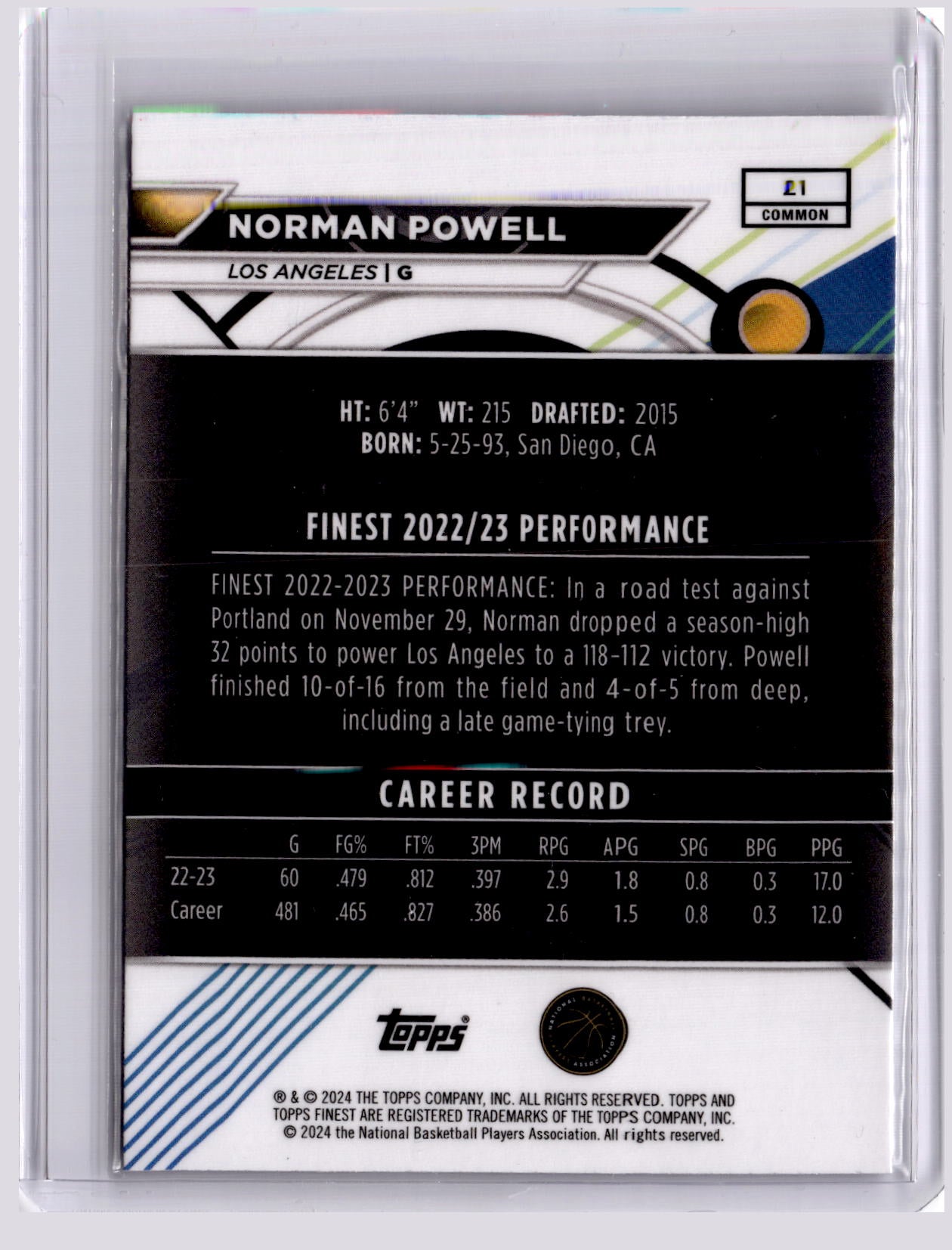 Norman Powell 2023-24 Topps Finest X-Fractor