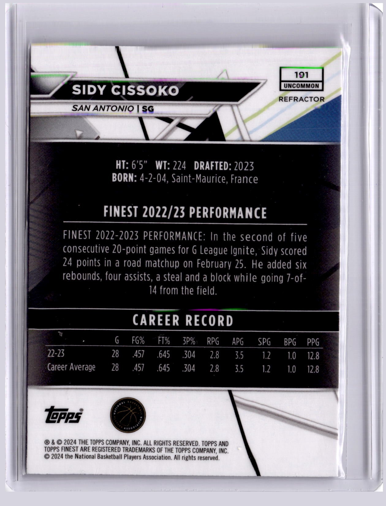 Sidy Cissoko 2023-24 Topps Finest Refractor RC
