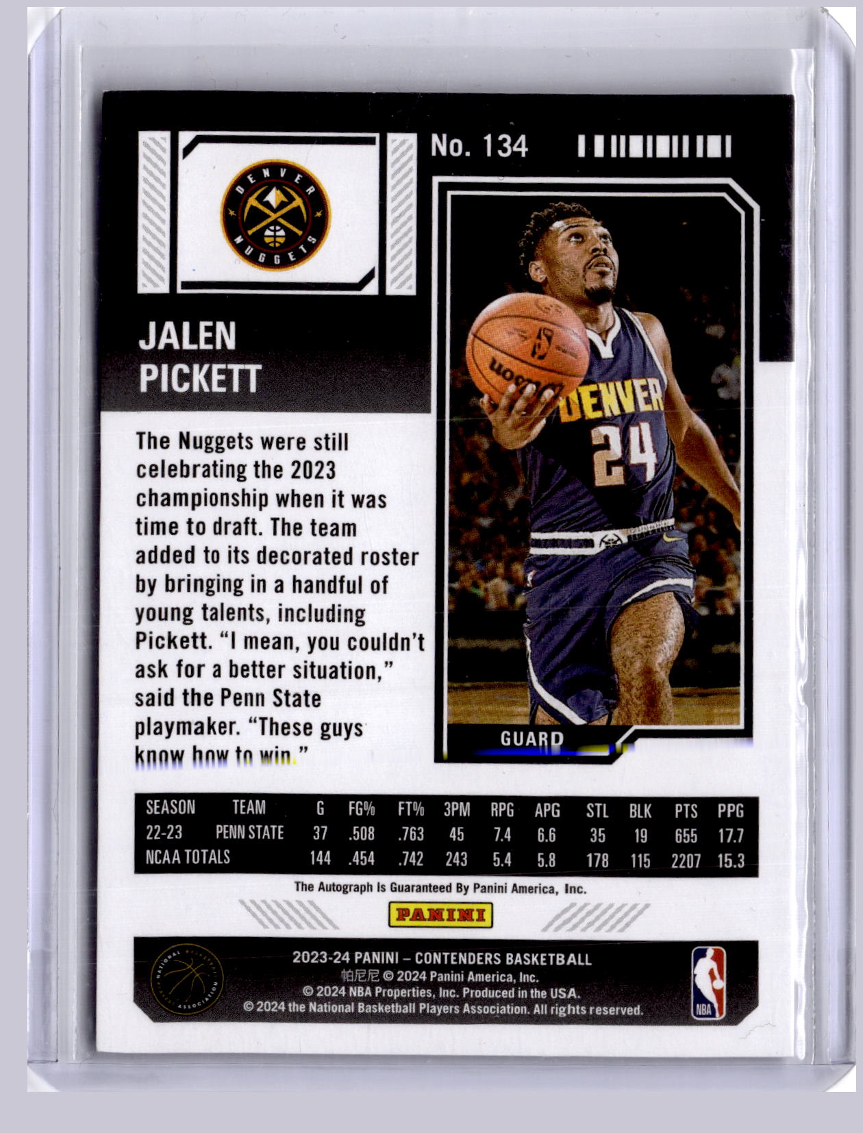 Jalen Pickett 2023-24 Panini Contenders Playoff Ticket Auto RC 23/99