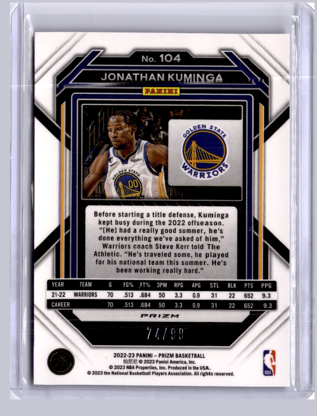 Jonathan Kuminga 2022-23 Panini Prizm Purple 74/99
