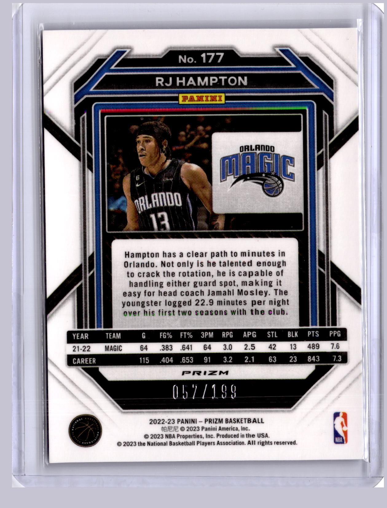 RJ Hampton 2022-23 Panini Prizm Blue 57/199