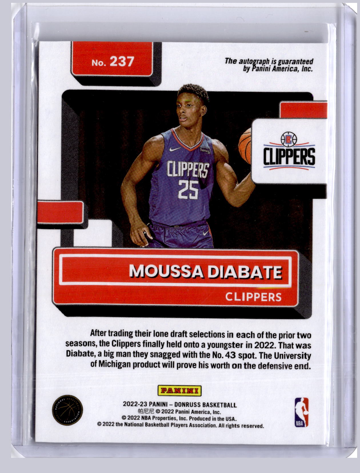 Moussa Diabate 2022-23 Panini Donruss Choice Rookie Auto RC