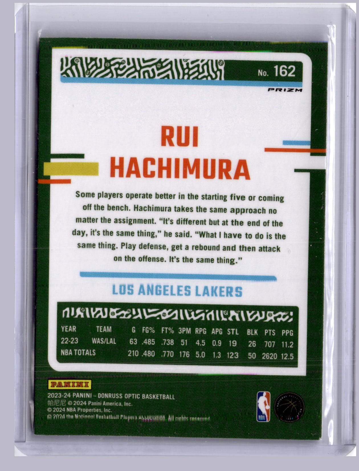Rui Hachimura 2023-24 Panini Donruss Optic Holo