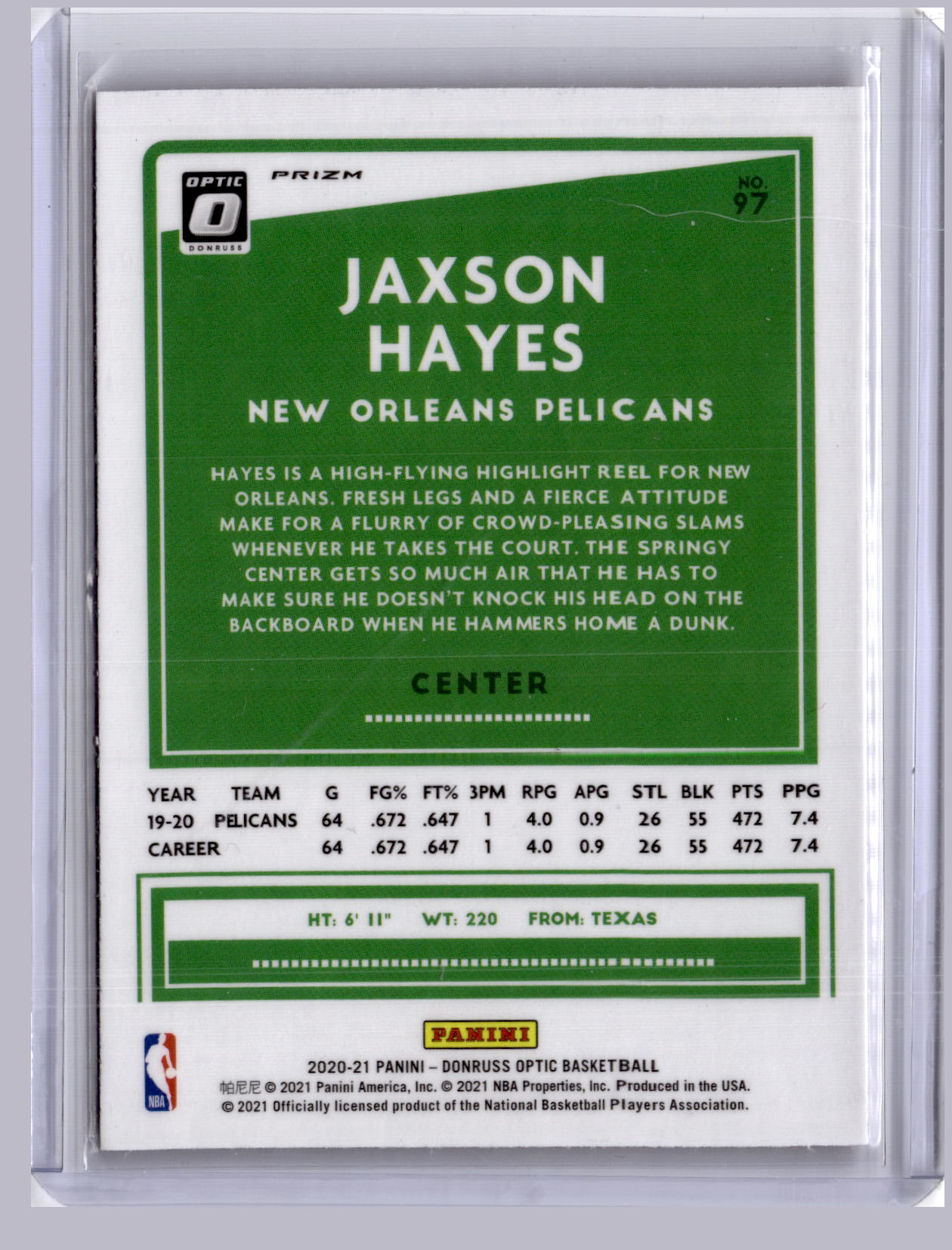 Jaxson Hayes 2020-21 Panini Donruss Optic Red Pulsar