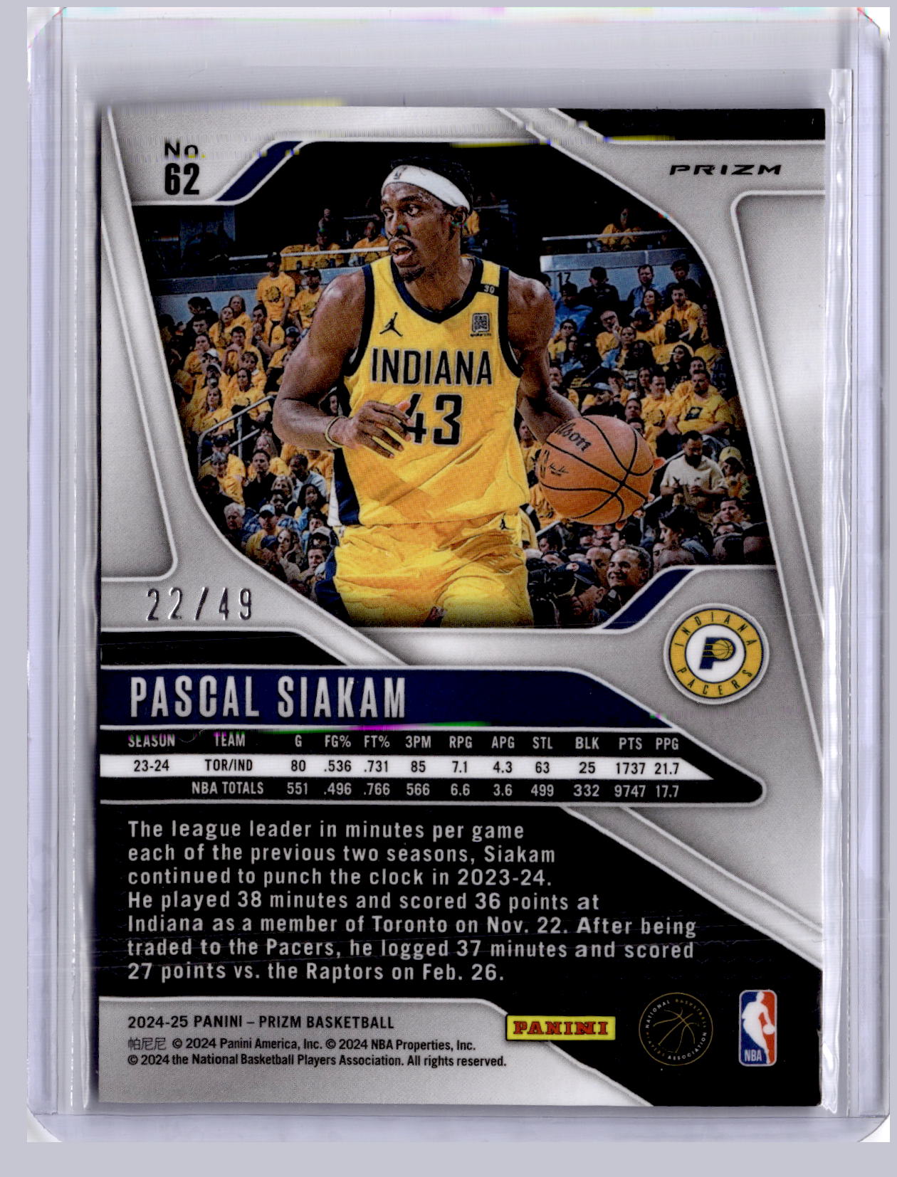 Pascal Siakam 2024-25 Panini Prizm Choice Blue 22/49