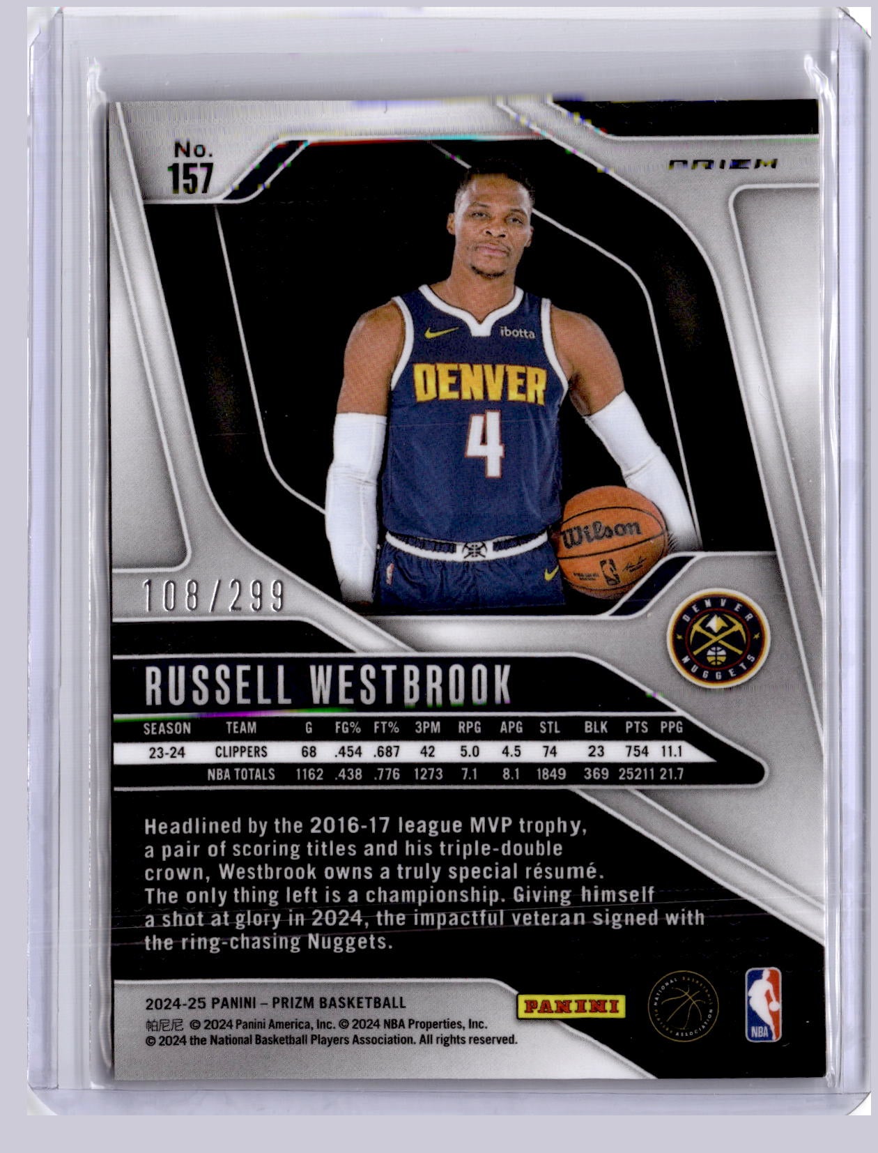 Russell Westbrook 2024-25 Panini Prizm Red 108/299
