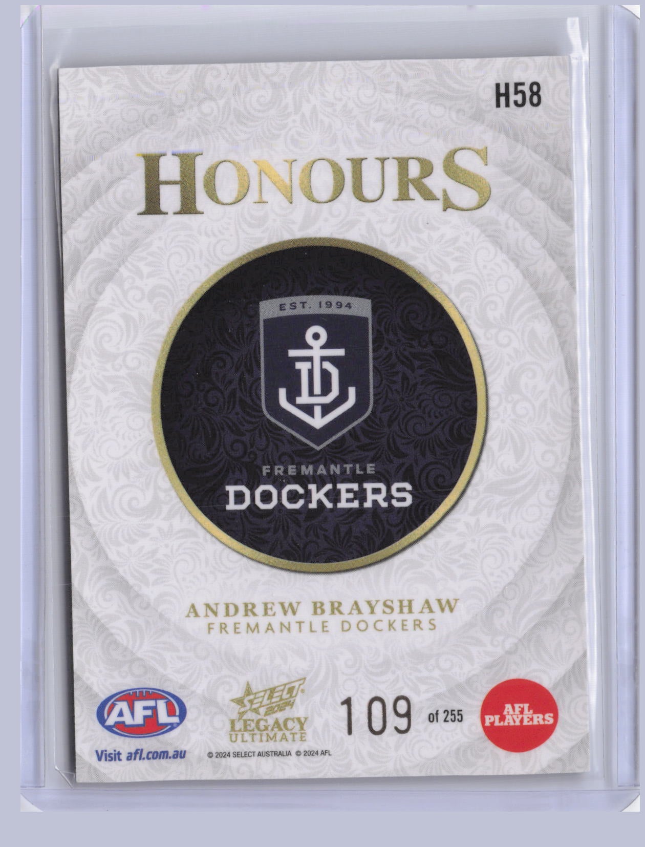 Andrew Brayshaw 2024 Select Legacy Ultimate Honours 109/255