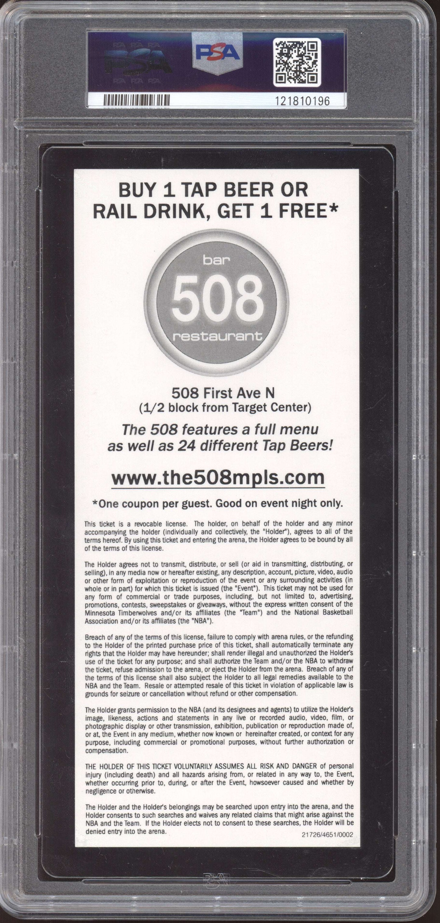 Heat vs Timberwolves 2013 Ticket Full PSA 8
