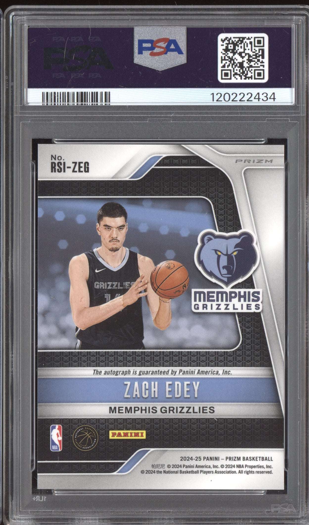 Zach Edey 2024-25 Panini Prizm Rookie Auto Blue Wave RC PSA 9