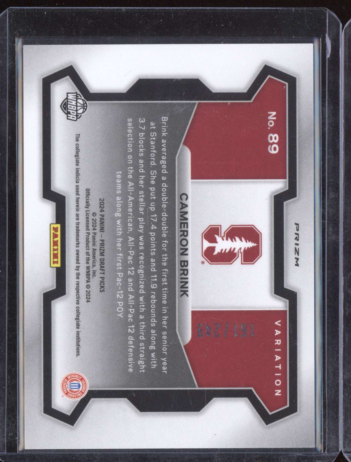 Cameron Brink 2024 Panini Prizm Draft Variation Blue Wave RC 161/249