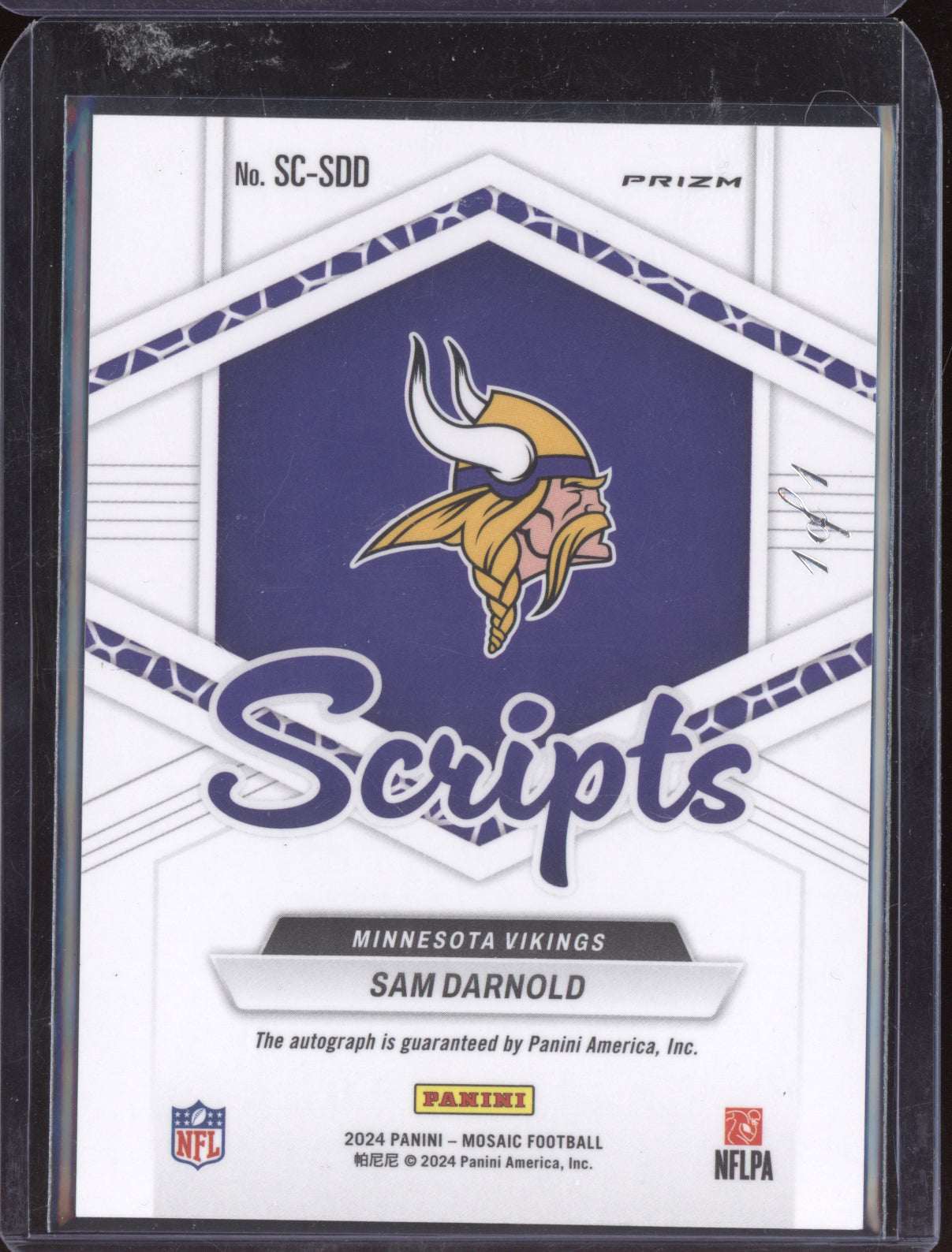 Sam Darnold 2024 Panini Mosaic Scripts Auto Black 1/1