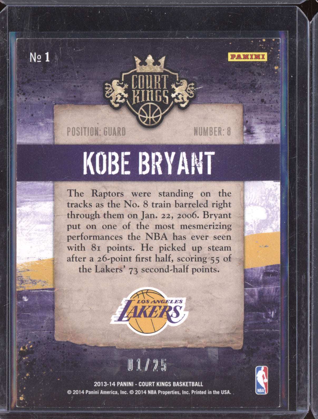 Kobe Bryant 2013-14 Panini Court Kings Royal Performances 1/25