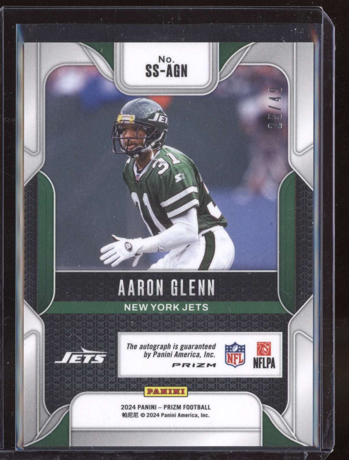 Aaron Glenn 2024 Panini Prizm Purple Power Sensational Auto 25/49