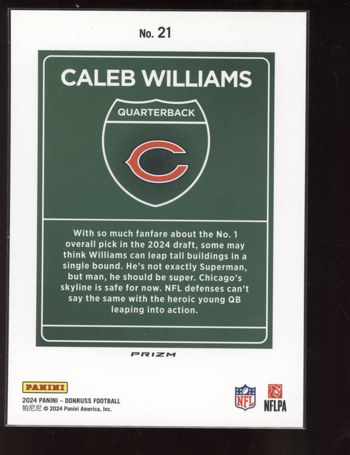 Caleb Williams 2024 Panini Donruss Oversized Jumbo Downtown RC