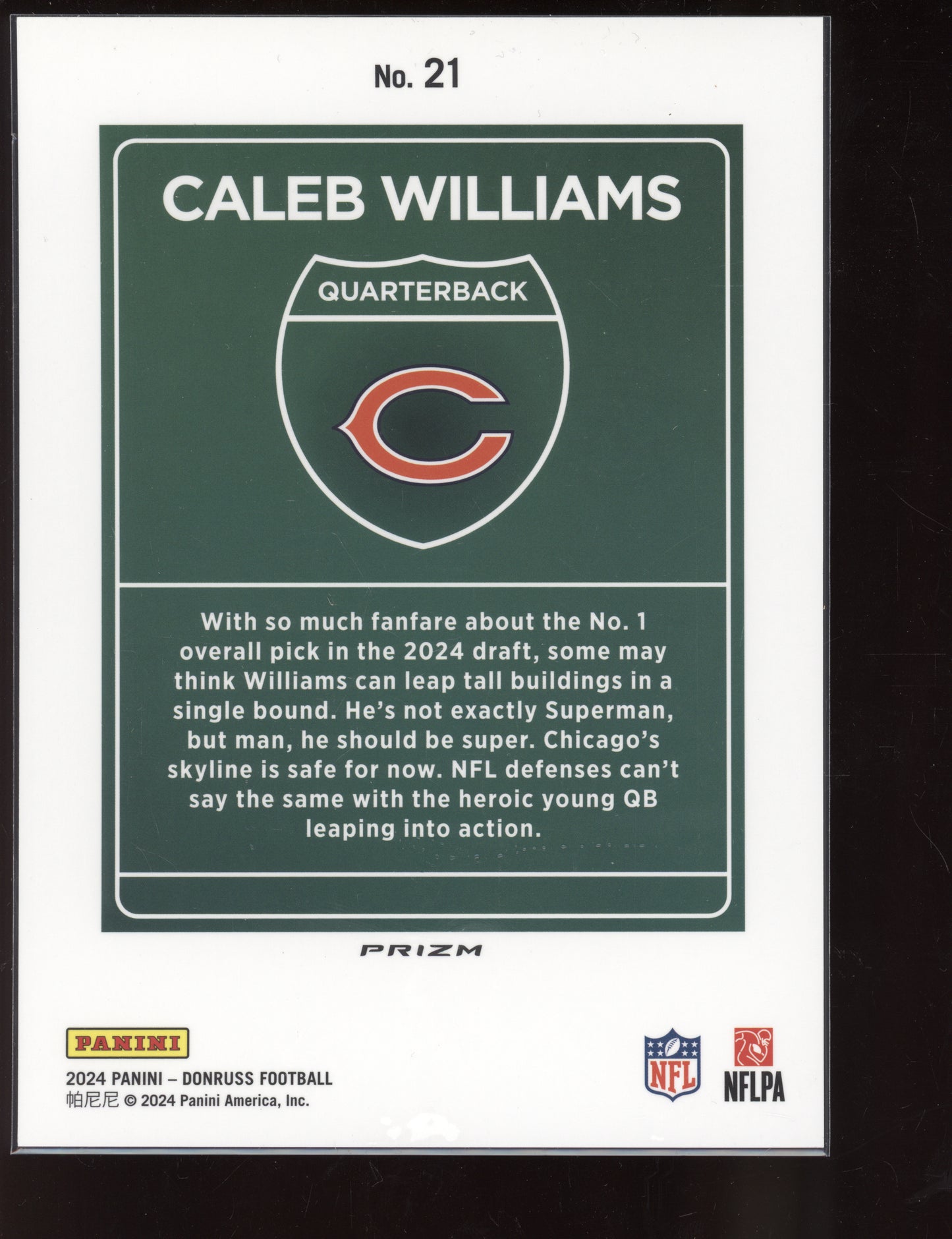 Caleb Williams 2024 Panini Donruss Oversized Jumbo Downtown RC