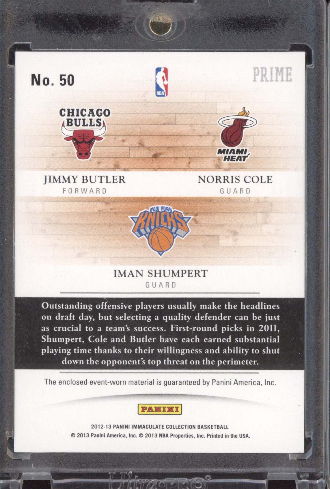 Jimmy Butler/Cole/Shumpert 2012-13 Panini Immaculate Prime Triple Patch RC 05/10