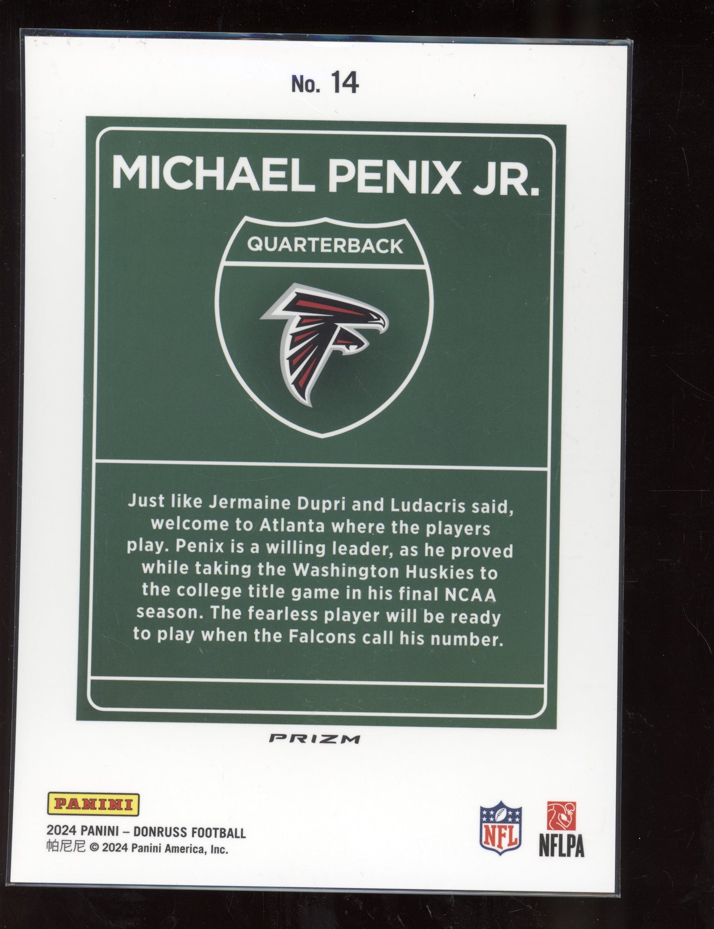 Michael Penix 2024 Panini Donruss Oversized Jumbo Downtown RC