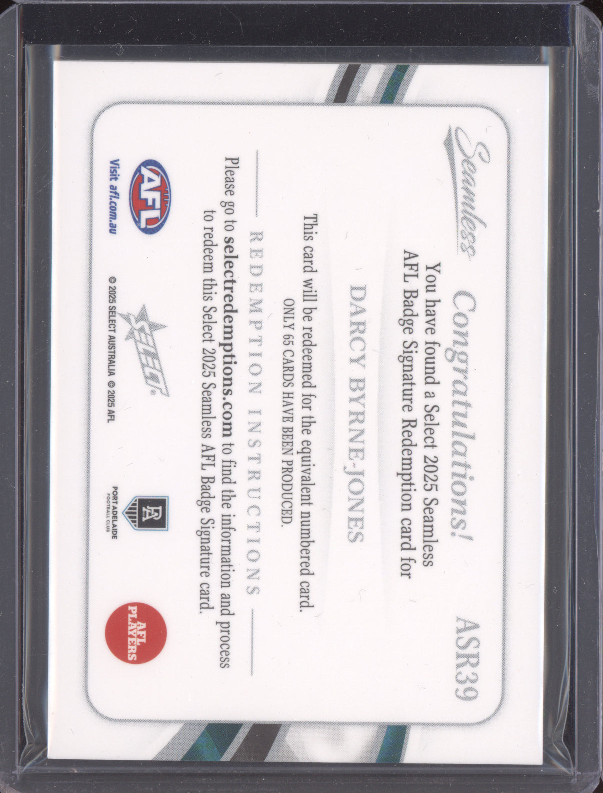 Darcy Byrne-Jones 2025 Select Seamless AFL Badge Signature Redemption 44/65