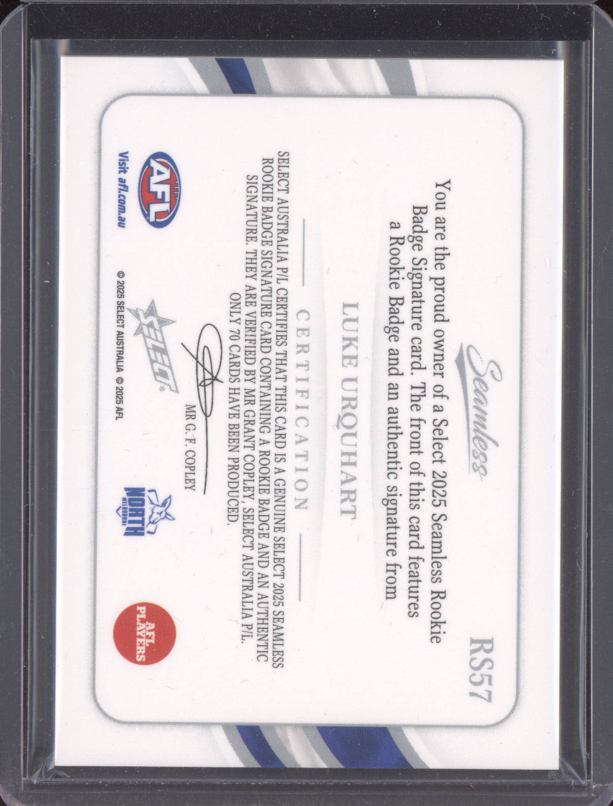 Luke Urquhart 2025 Select Seamless Rookie Badge Signature 60/70