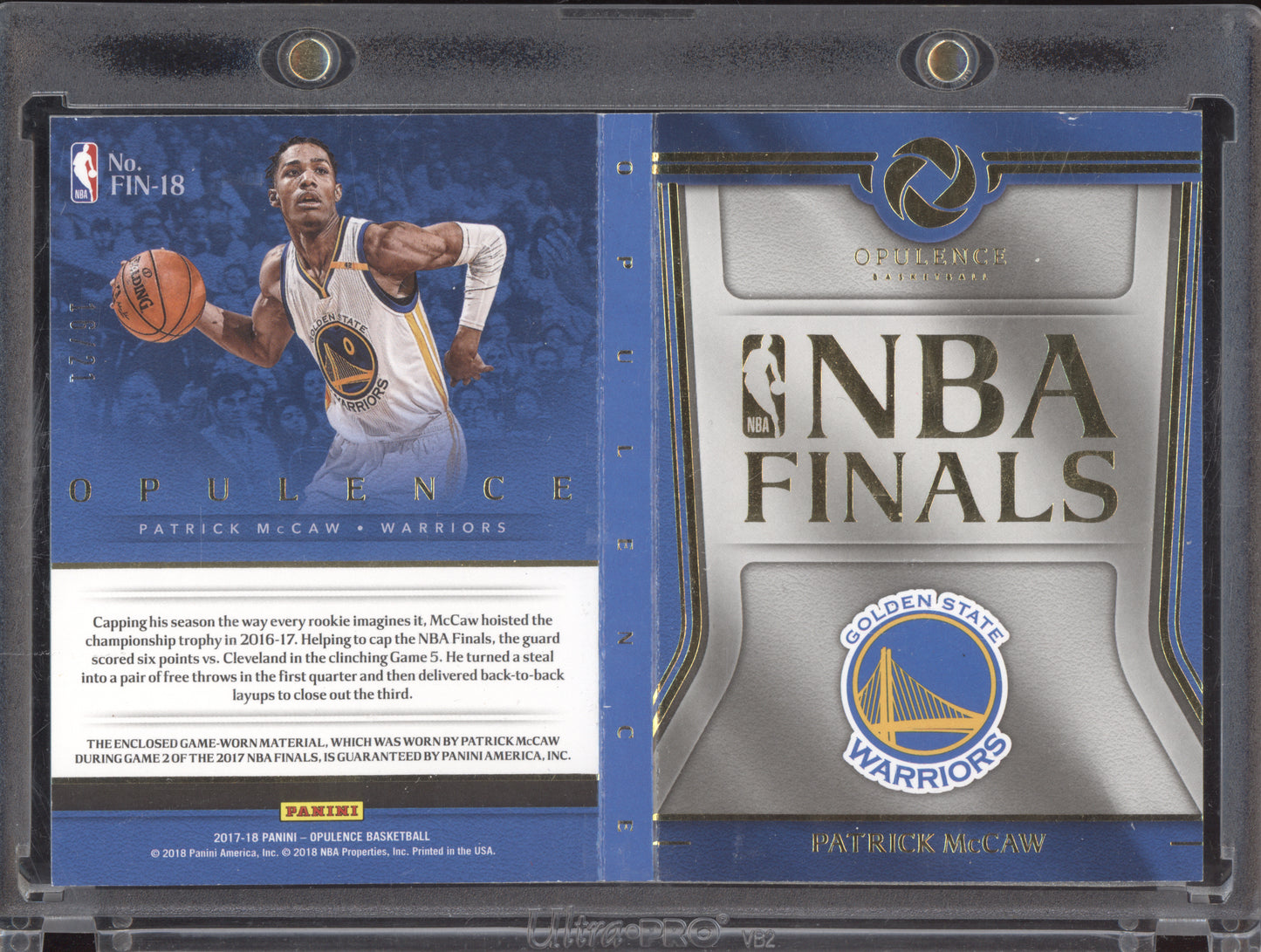 Patrick Mccaw 2017 Panini Opulence NBA Finals Patch 16/21