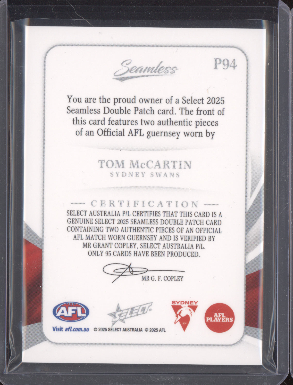 Tom McCartin 2025 Select Seamless Solo Double Patch 46/95