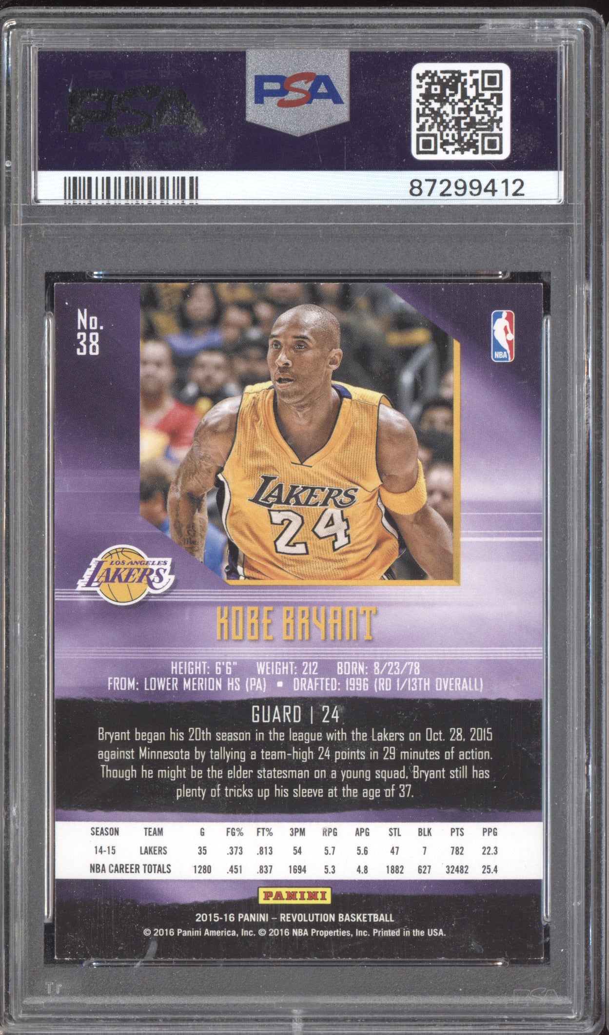 Kobe Bryant 2015 Panini Revolution PSA 8