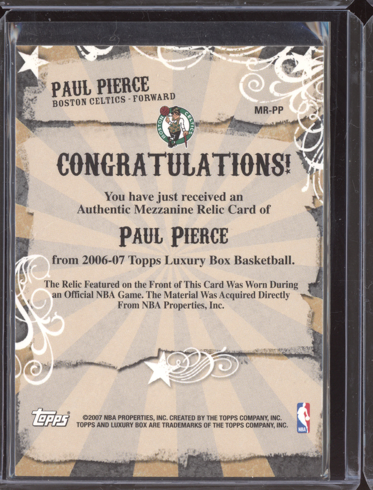 Paul Pierce 2007 Upper Deck Luxury Box Mezzanine Relic Card 147/349