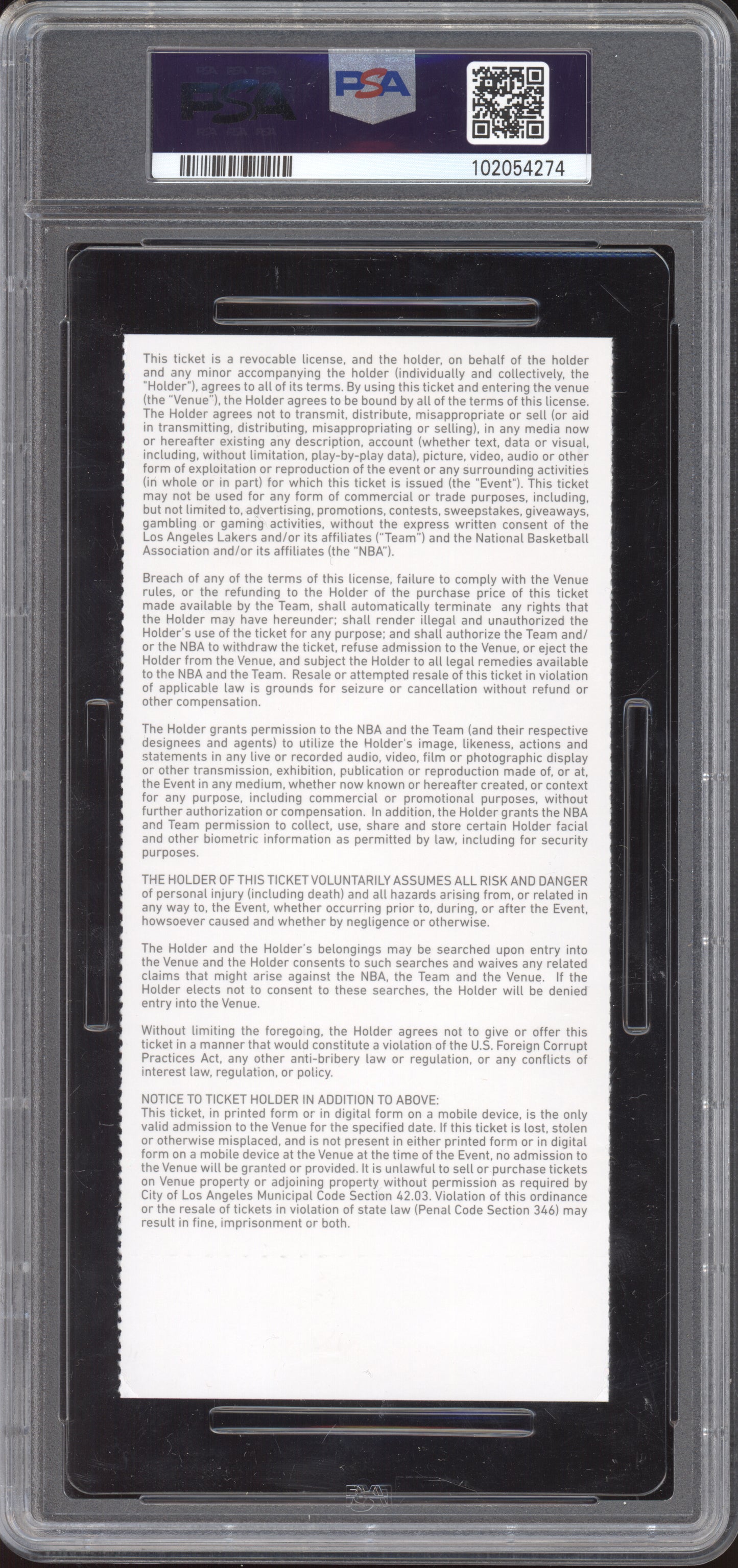 Lebron James Lakers vs Bucks 2020 Ticket Full Youngest to 34k Points PSA 7