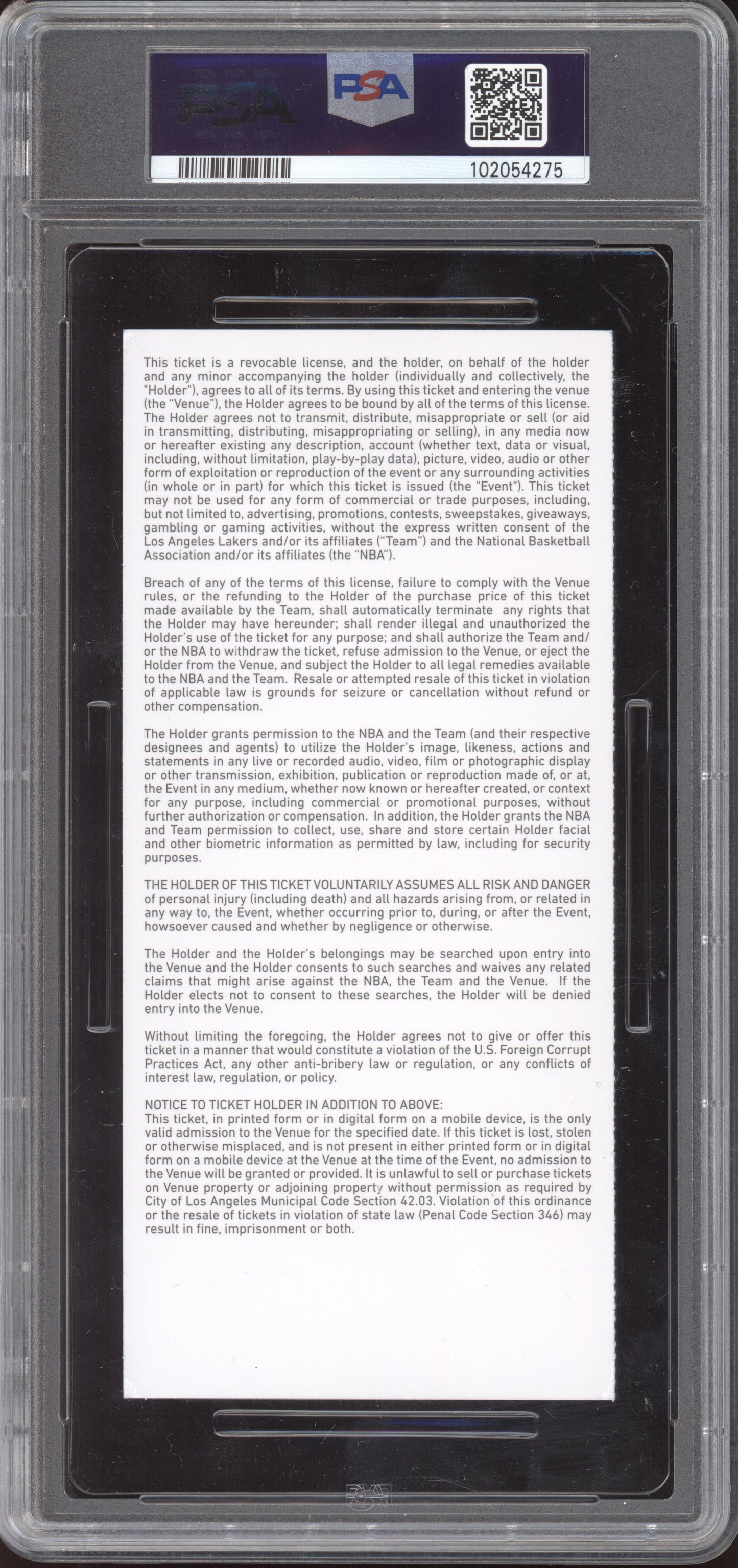 Lebron James Lakers vs Magic 2020 Ticket Full Game High 19 Assists PSA 8