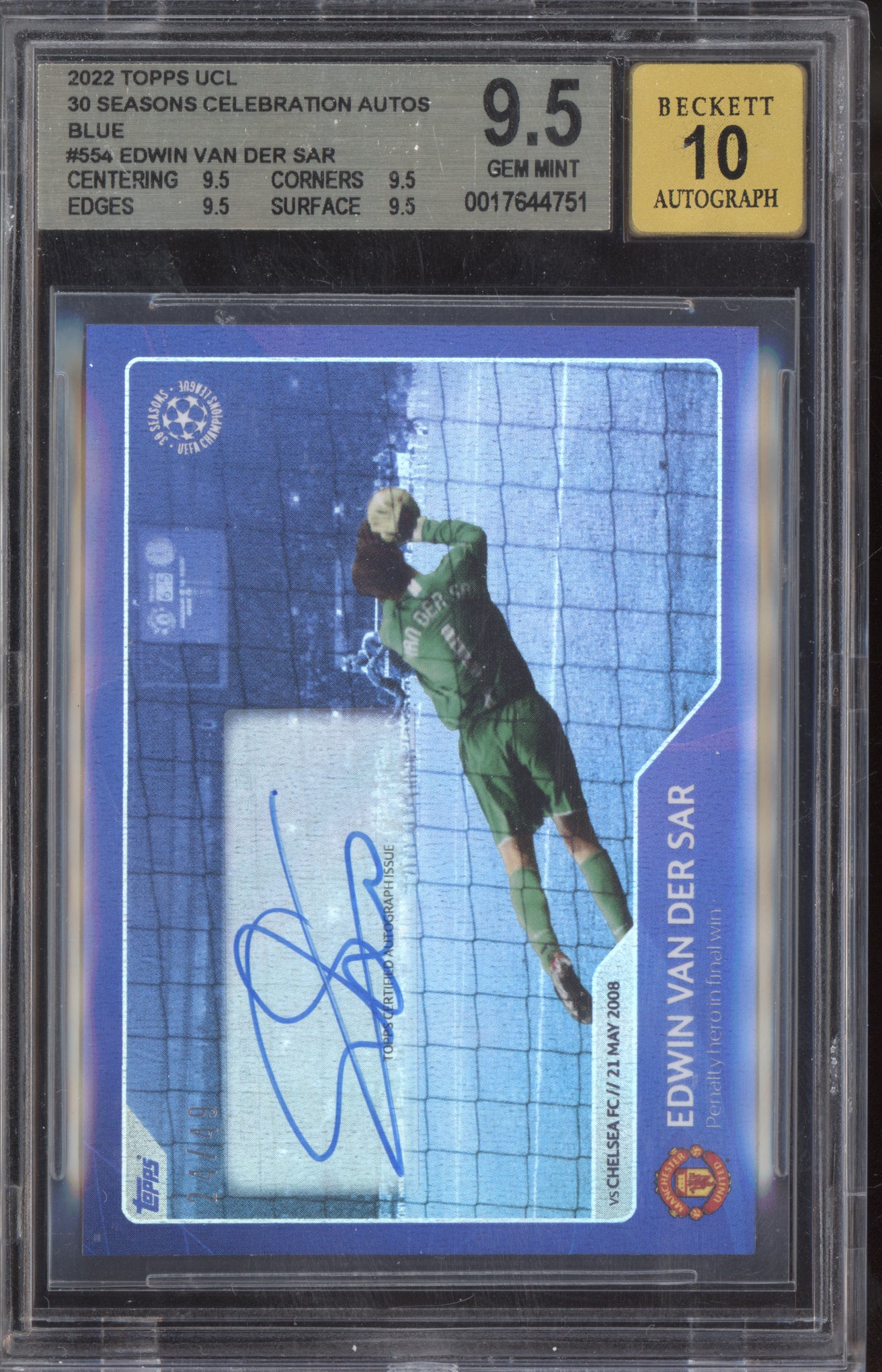 Edwin van Der Sar 2022 Topps UCL 30 Season Auto Blue 24/49 BGS 9.5