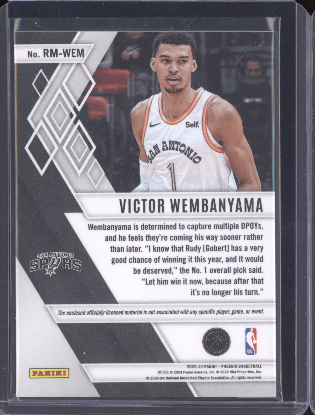 Victor Wembanyama 2023-24 Panini Phoenix Rookie Jersey Silver RC