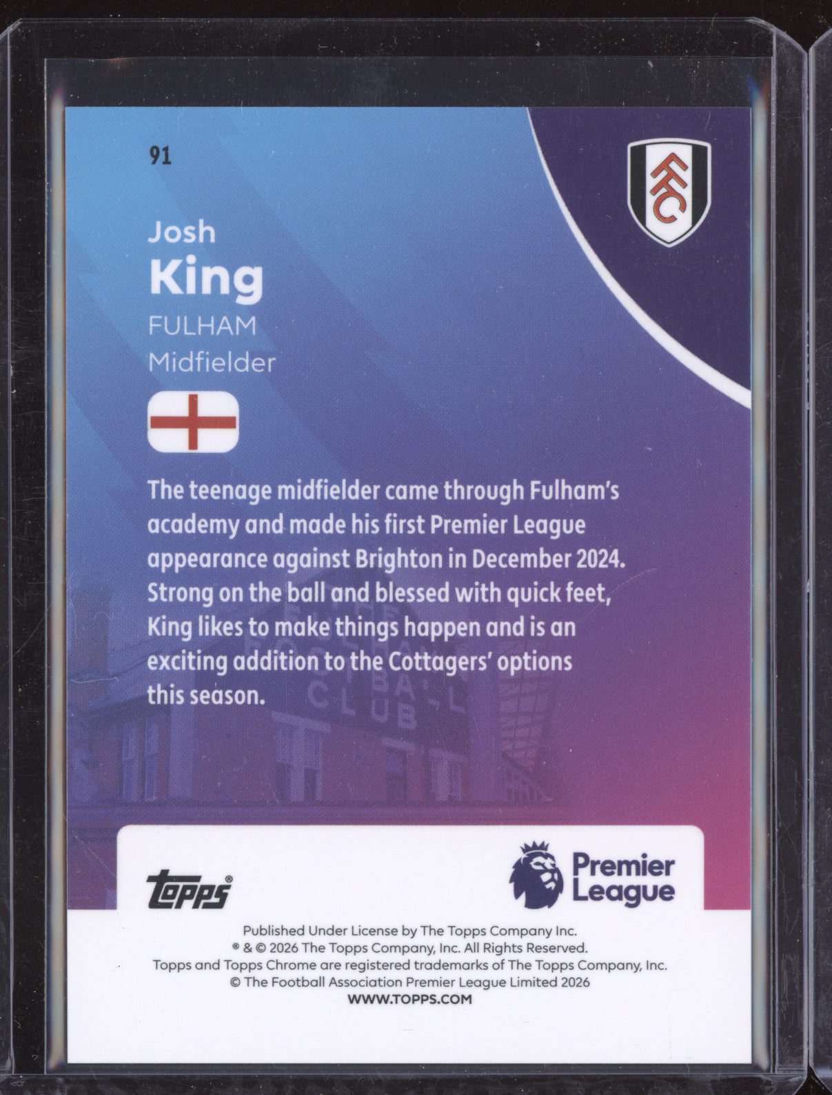 Josh King 2025-26 Topps Chrome Premier League Retrofractor RC 62/92