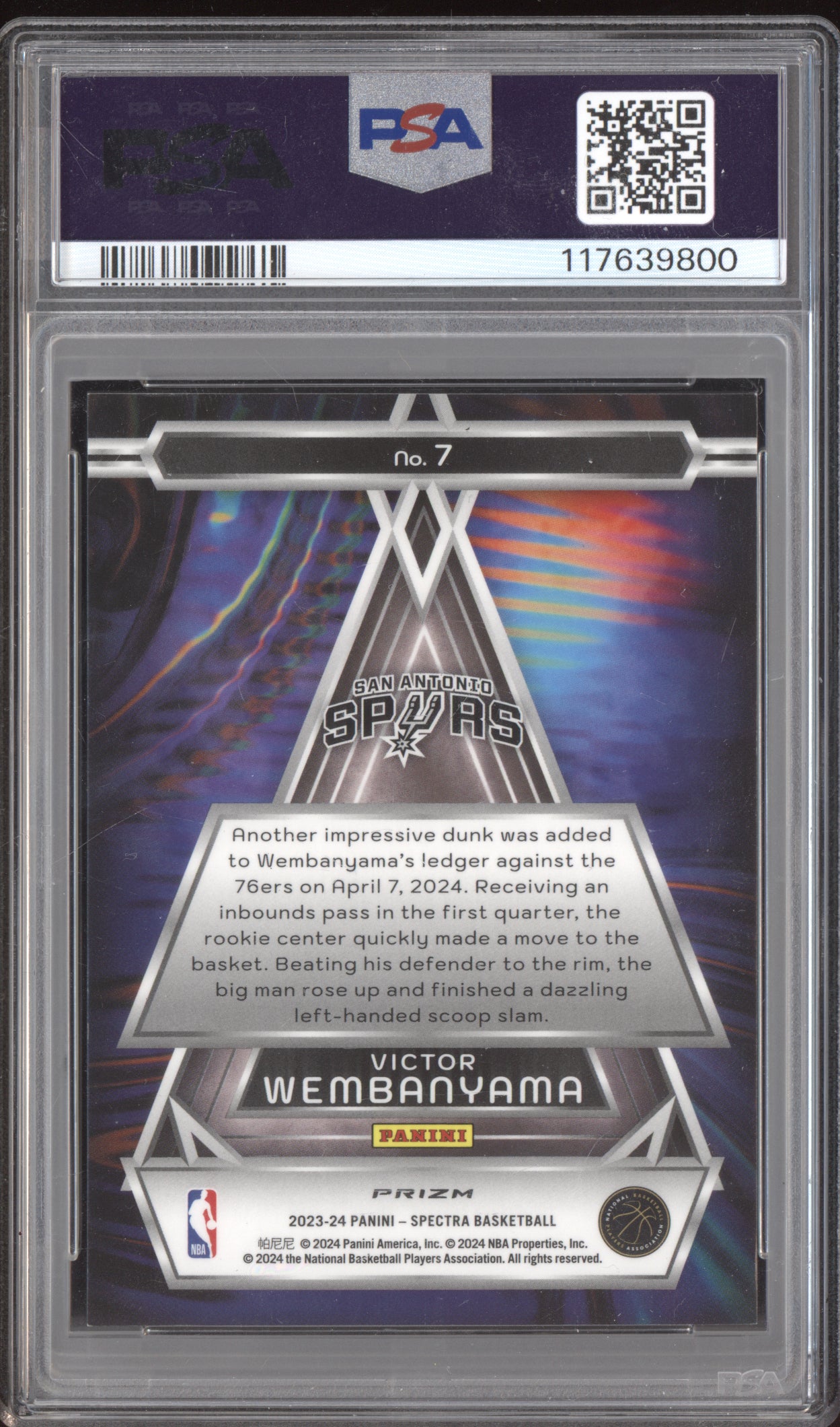 Victor Wembanyama 2023-24 Panini Spectra Full Capacity RC PSA 8