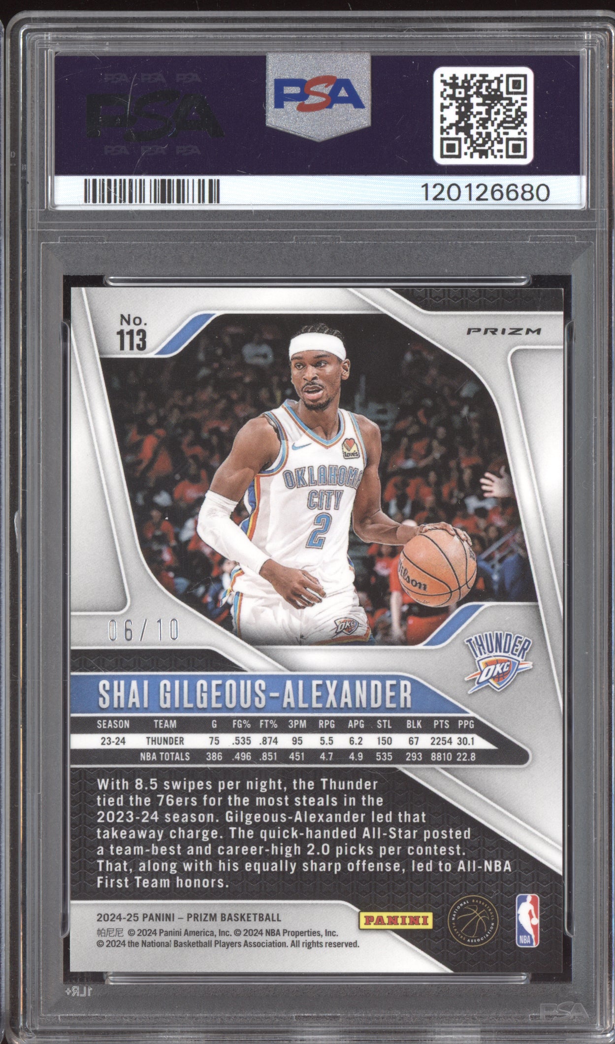 Shai Gilgeous-Alexander 2024-25 Panini Prizm Gold Wave 06/10 PSA 9