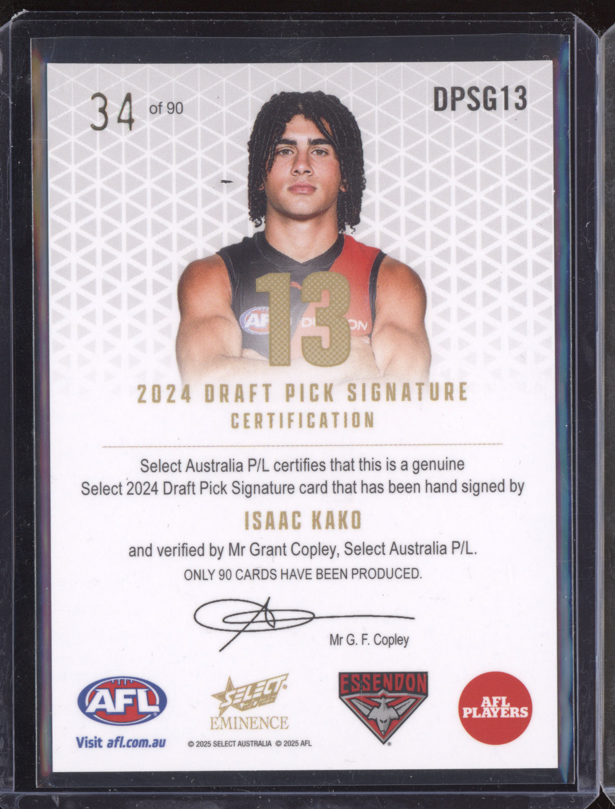 Isaac Kako 2025 Select Eminence Draft Pick Signature Gold RC 34/90