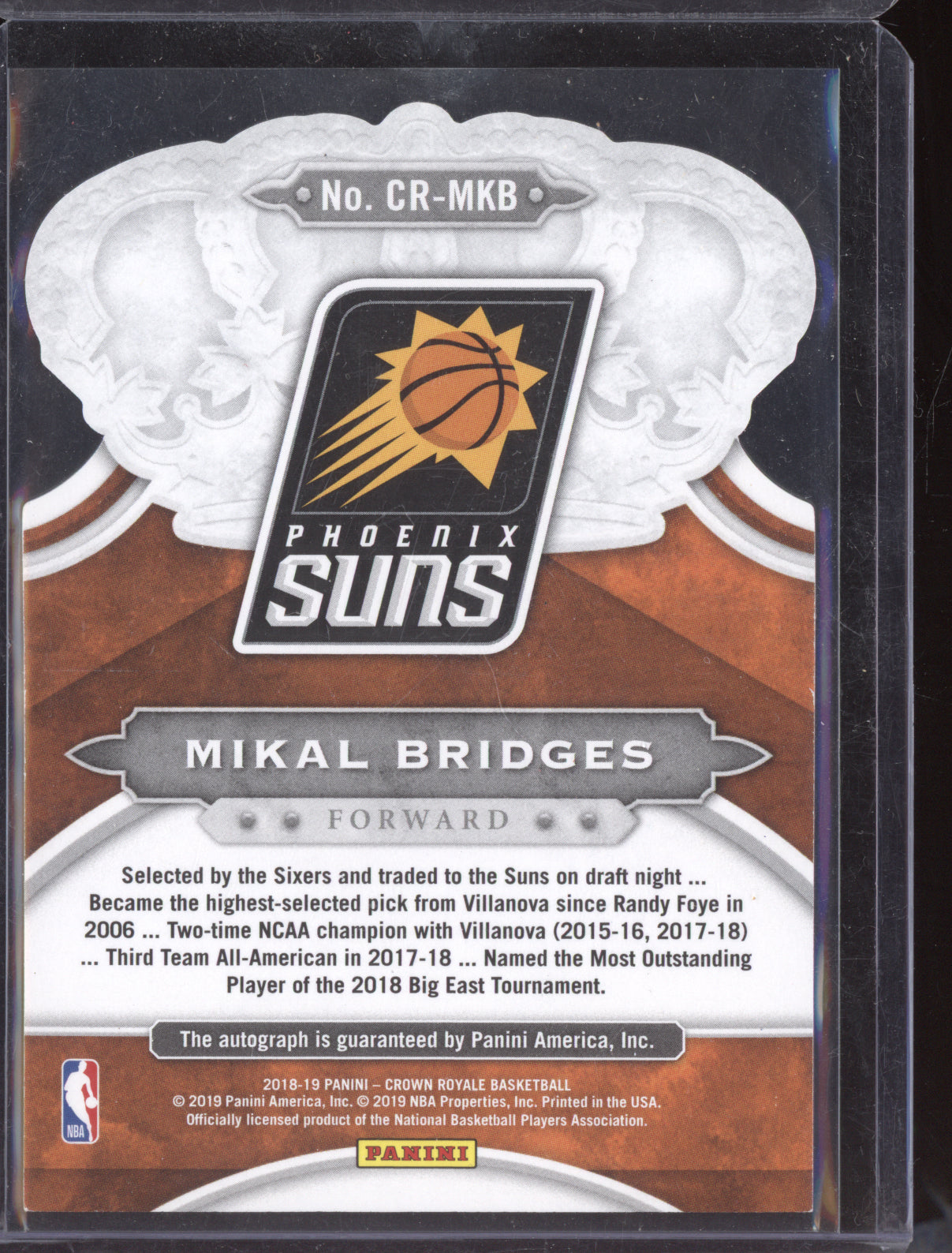 Mikal Bridges 2018 Panini Crown Royale Red Auto RC 63/99
