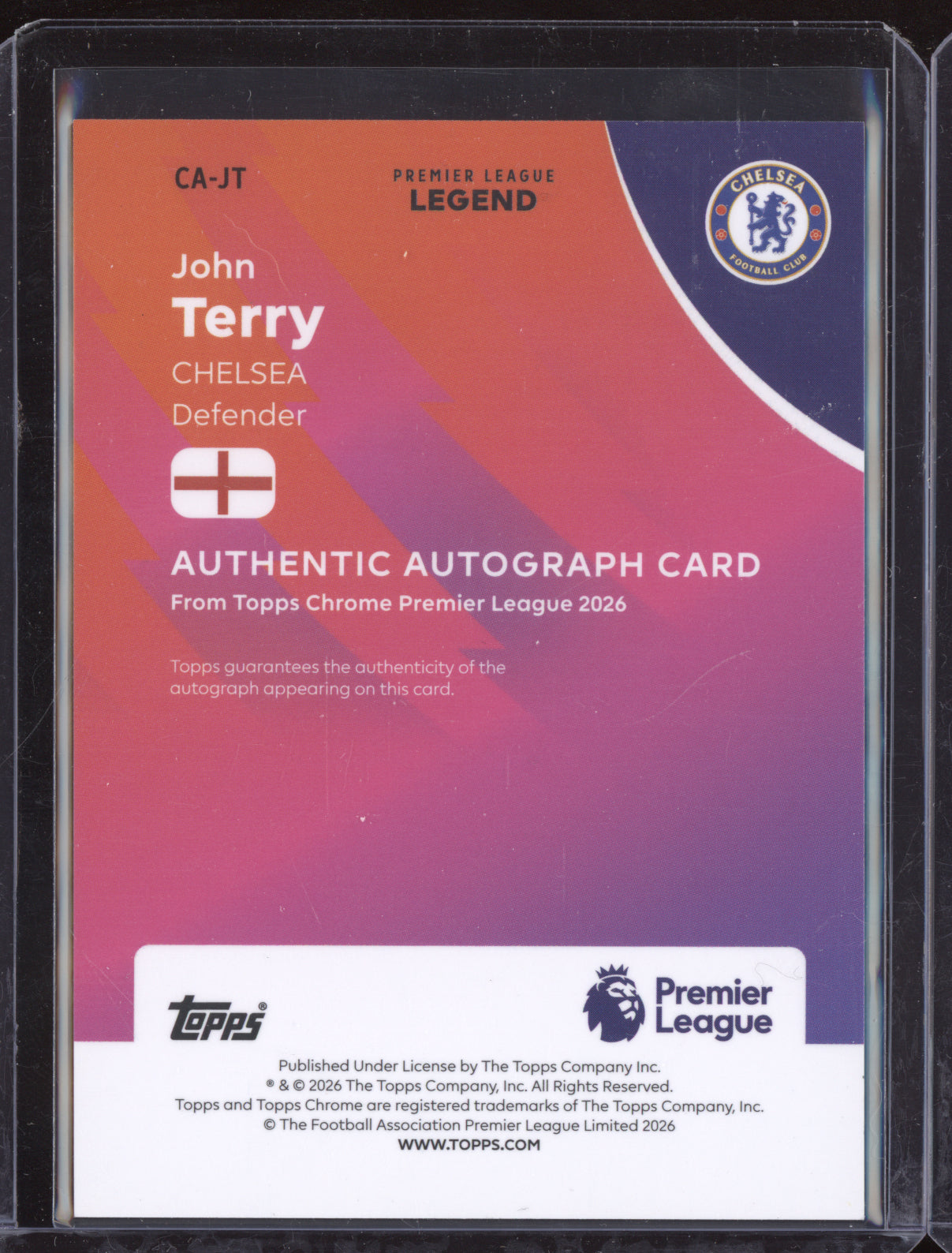 John Terry 2025-26 Topps Chrome Premier League Chrome Auto Purple 49/75