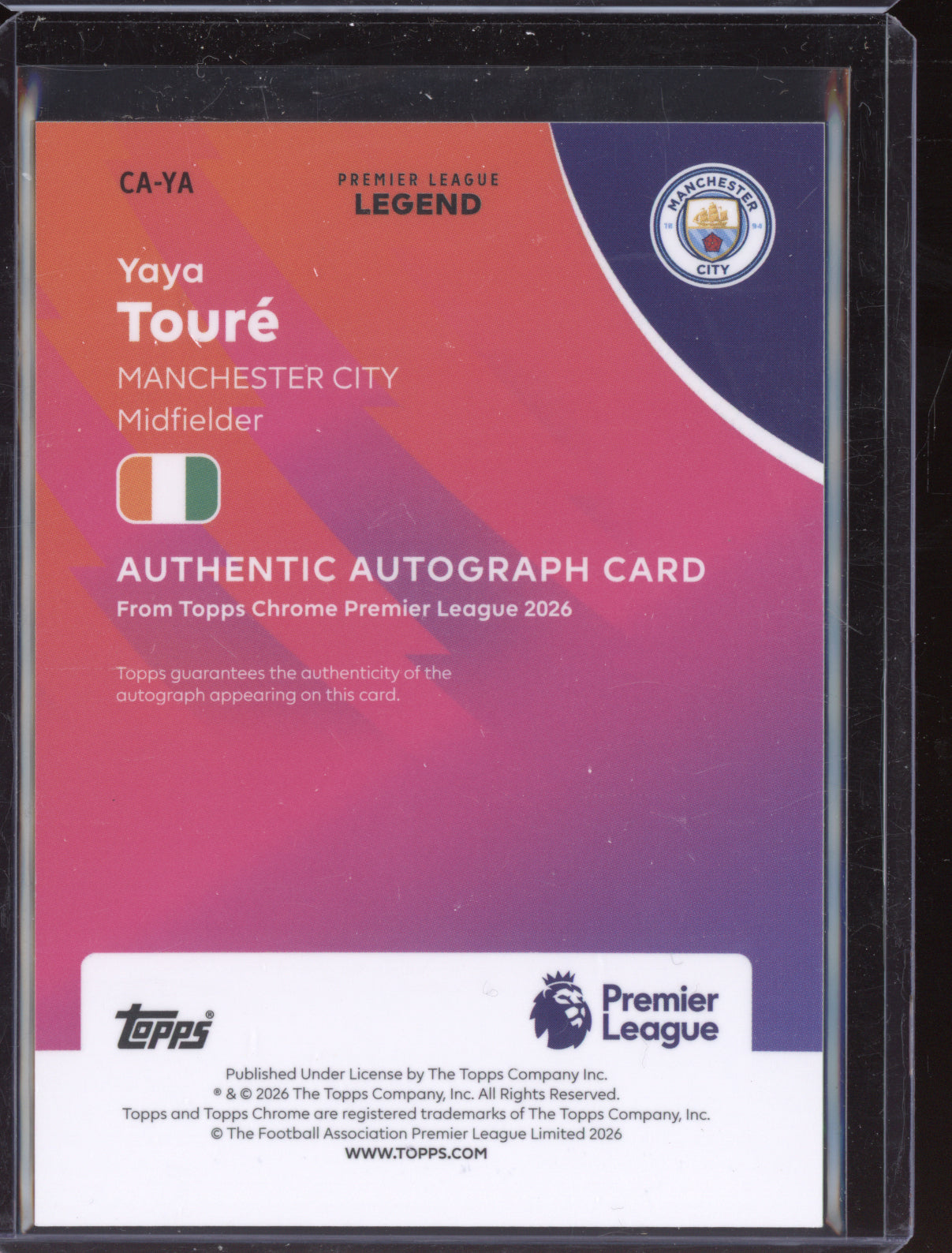 Yaya Toure 2025-26 Topps Chrome Premier League Chrome Auto Gold Refractor 9/50