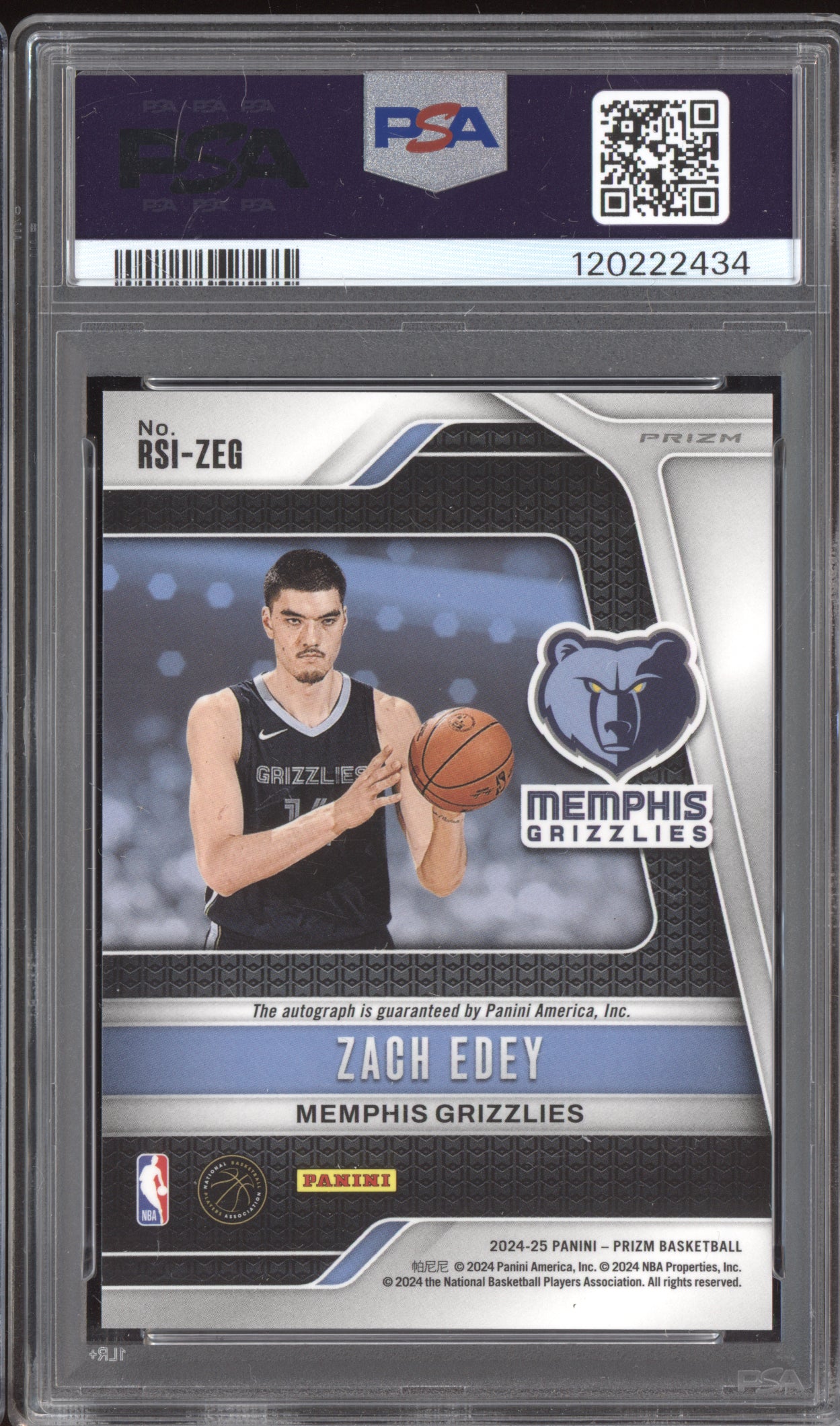 Zach Edey 2024-25 Panini Prizm Rookie Auto Blue Wave RC PSA 9