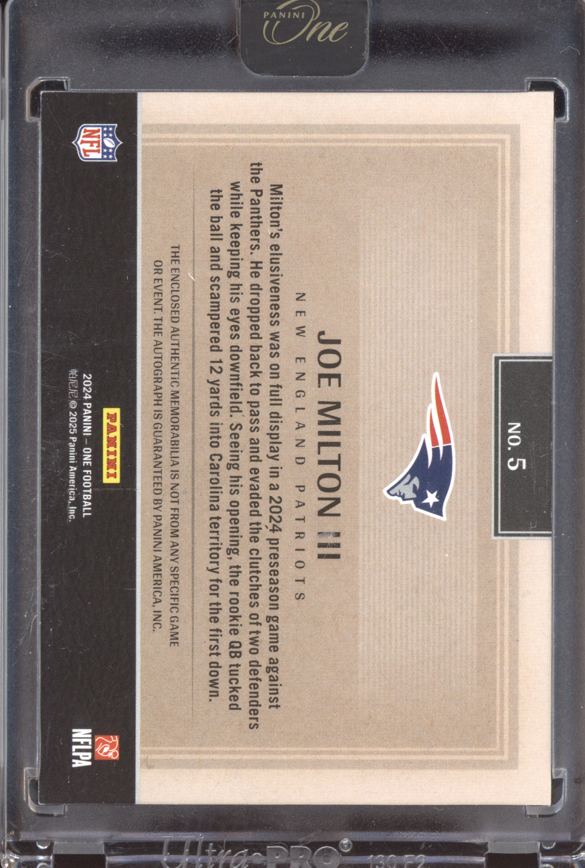 Joe Milton III 2024 Panini One Rookie Patch Auto RC 93/199